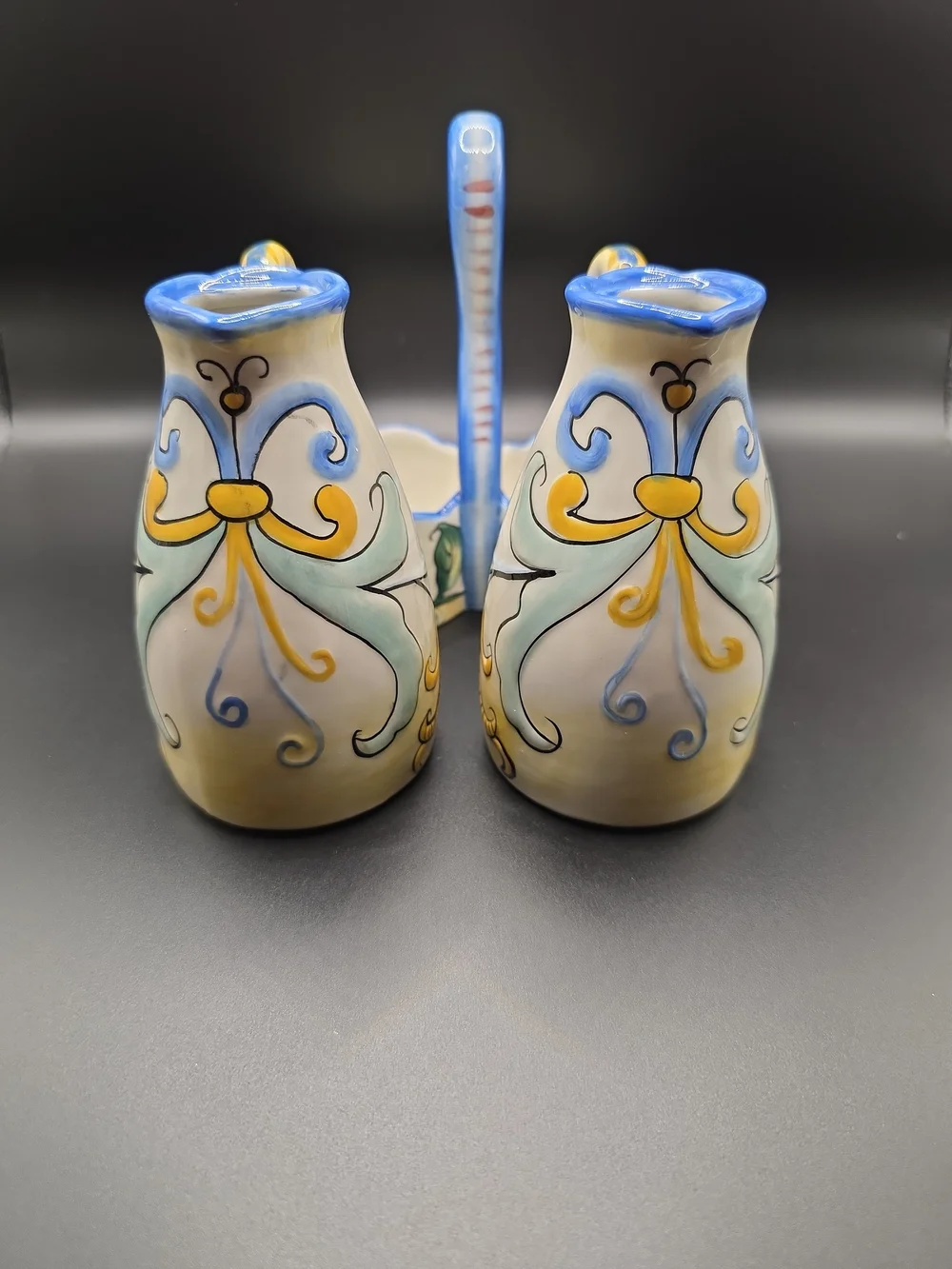 Fitz And Floyd Ricamo Ceramic Oil And Vinegar Cruet Set